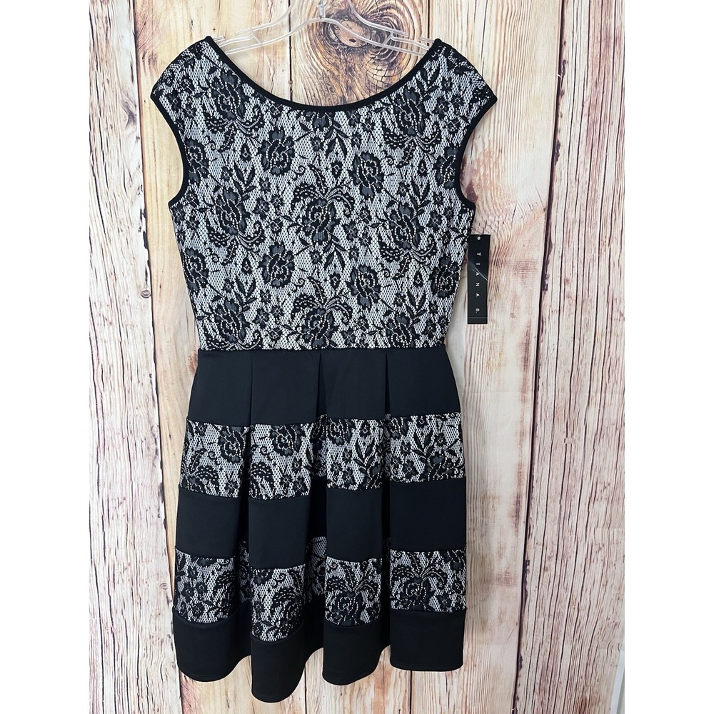 Tiana B. Black & Silver Scuba/Lace Fit & Flare Midi Dress; SZ 6 NWT